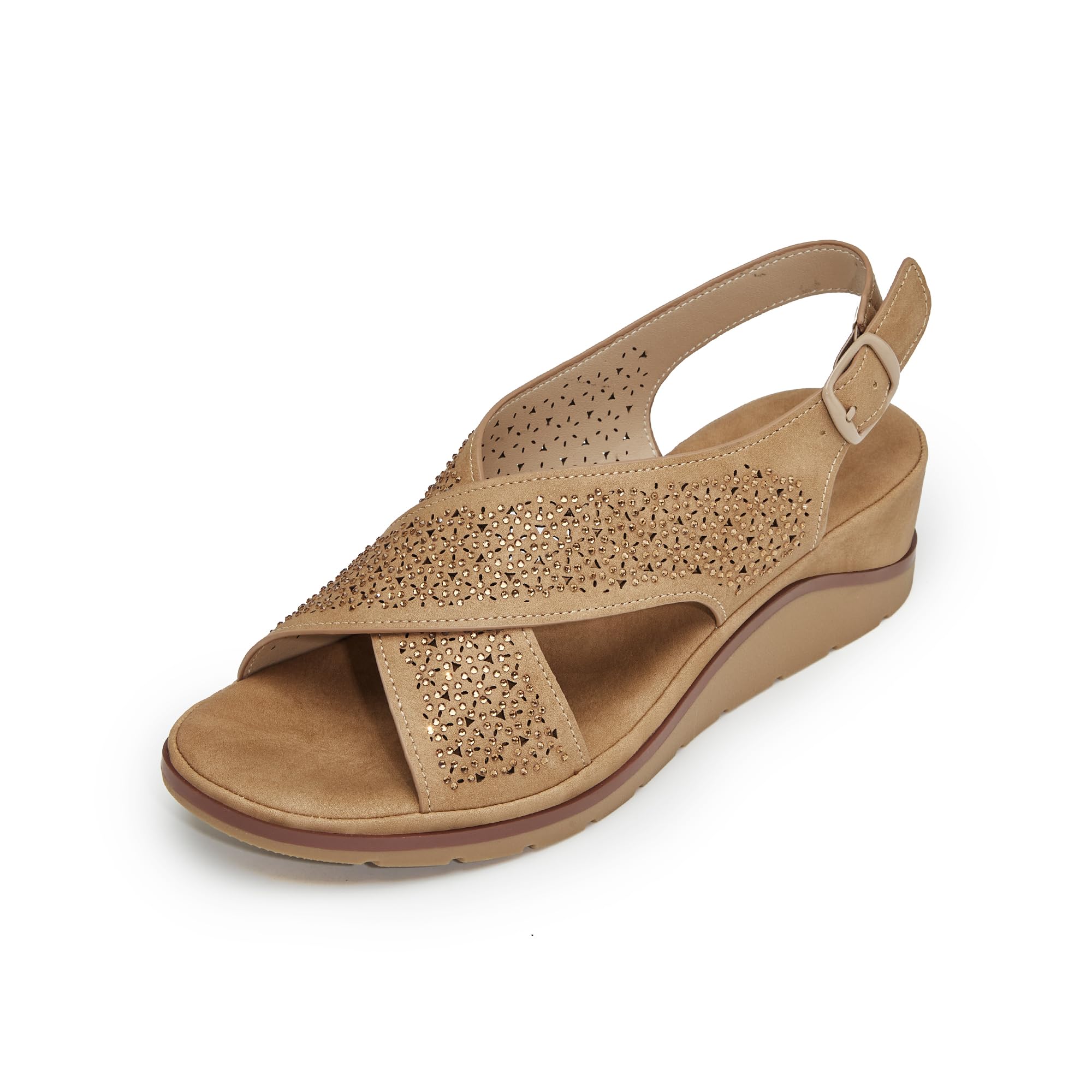 Rhinestone Slingback Wedge Sandals for Women, Open Toe Dressy