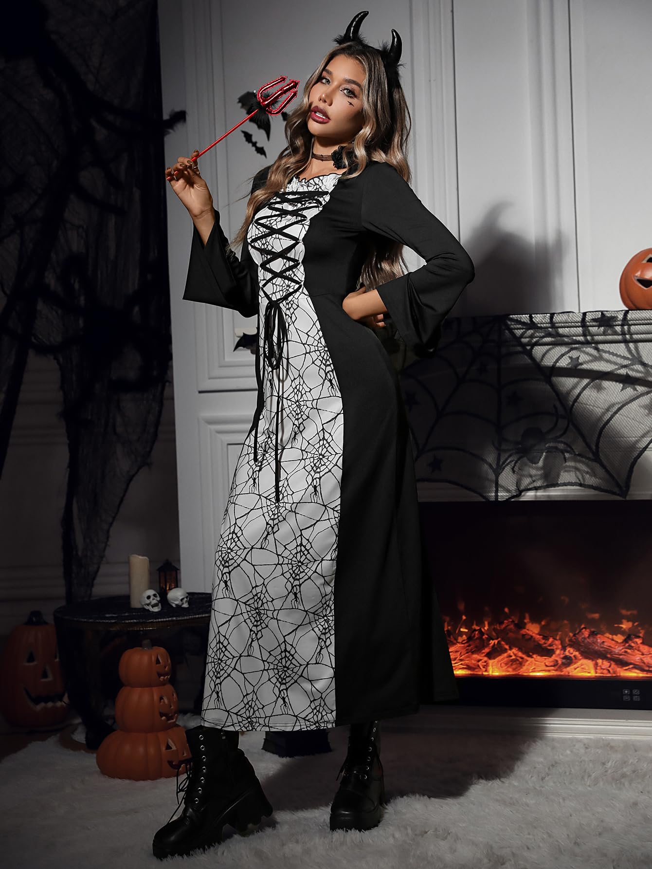 Halloween Dress for Women, Medieval Vintage Wicked Witch Halloween Costume Gothi