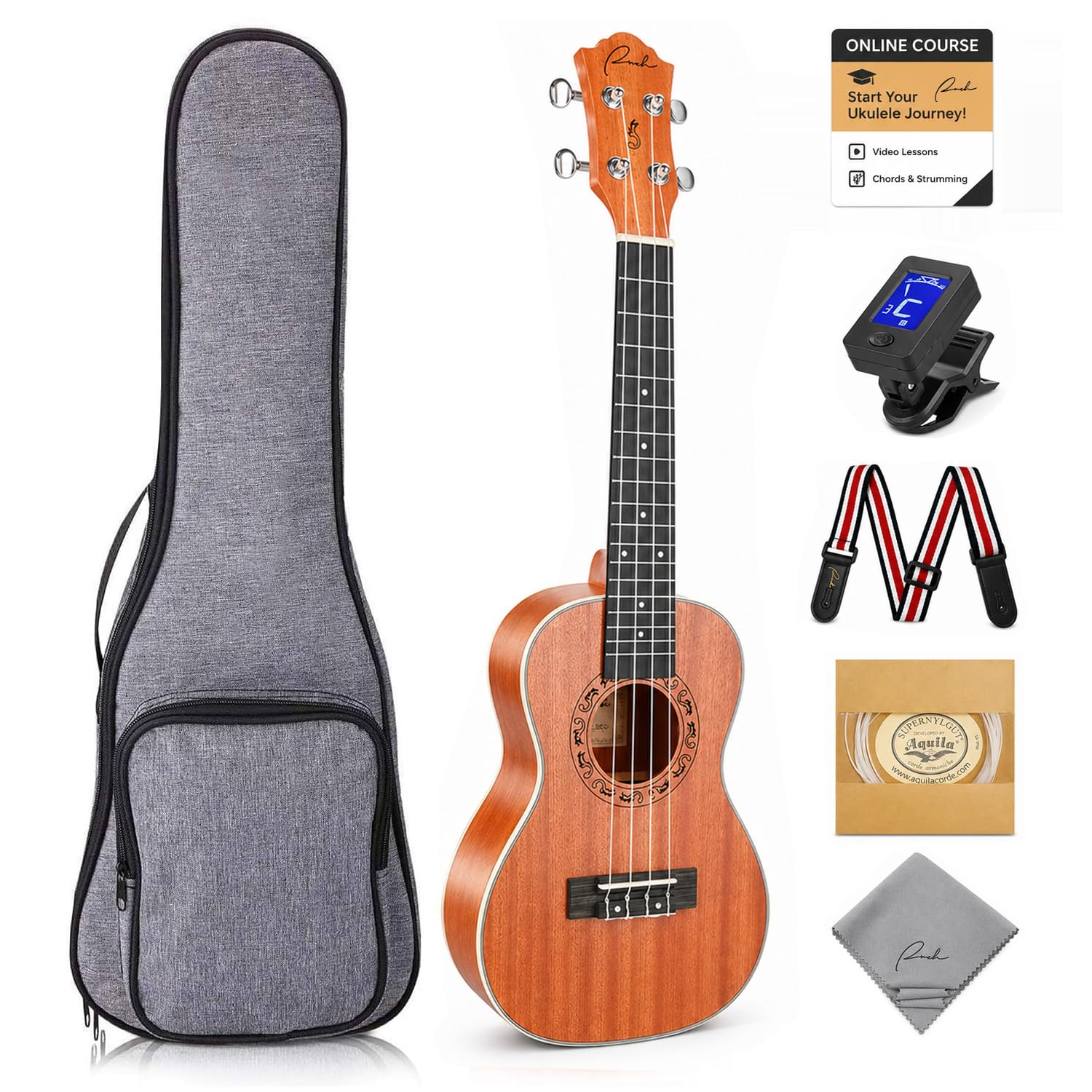 Ranch 23" Concert Ukulele Beginner Kit, Sapele Wood, Arched Back Tone | 15% Long