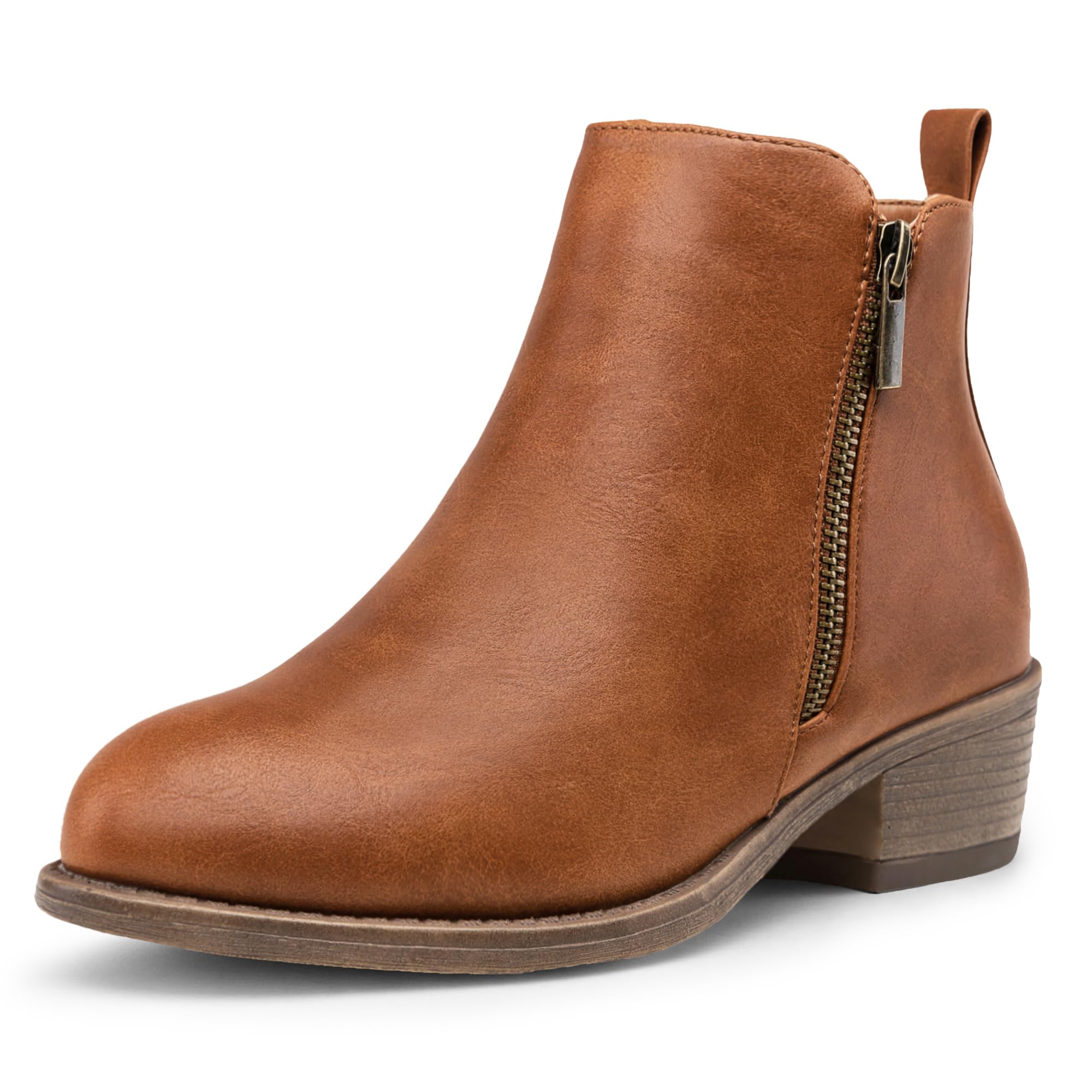 Jeossy Women's Ankle Boots, Casual Round Toe Low Heel Zip Short Booties