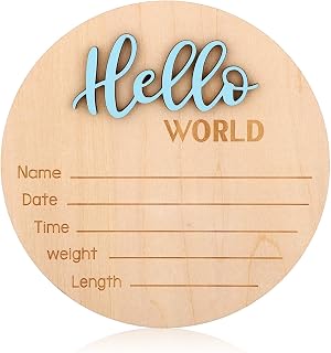Hello World 15 cm Wooden Announcement Sign for Birth Baby Signs for Boys and Girls Baby Shower Photo Props or Hospital Room Decoration (Blue)