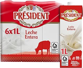 Président - Président Whole Milk, Natural Milk from Galicia, Source of Calcium and Protein, Gluten Free, Animal Welfare, Pack 6 x 1 L