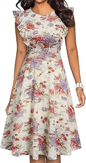 YATHON Women's Vintage Ruffle Sleeve Floral A Line Cocktail Party Dresses