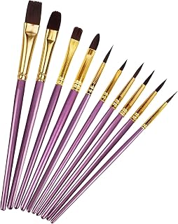 Aniyoo 10 Pcs Face Paint Brushes Set for Children and Adults, Purple | Nylon Artist Paint Brushes for Acrylic, Gouache and Oil Painting, Suitable for Decor, Figurines, Models and Nail Art