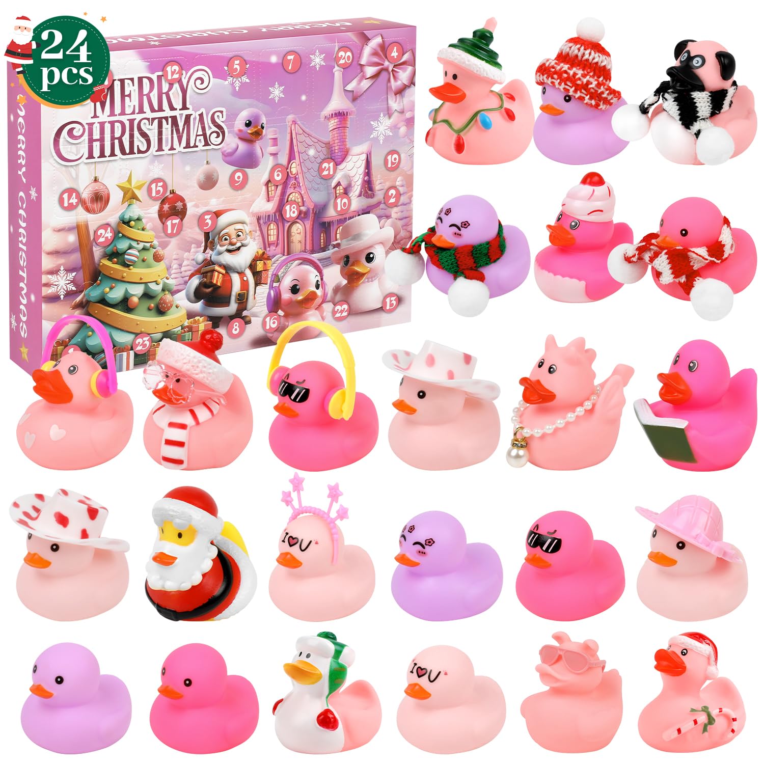 JOFONY Advent Calendar 2025,Pink Rubber Duck Advent Calendar 2025,24 Days Christ