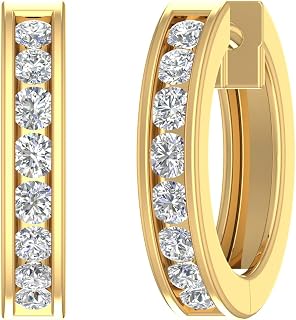 0.5 to 1 Carat 14K Gold or Platinum Natural Round Diamond Huggie Hoop Earrings, Channel Set, Secure Hinged Closure (I1-I2 Clarity)