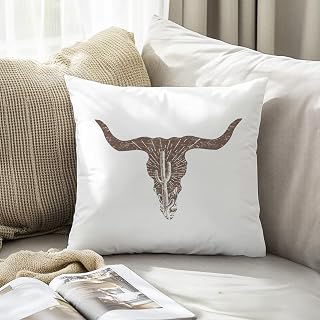 Vintage Western Skull Cushion Cover 12x20, Cowboy Cowgirl Room Decor, Country Wild West Cactus Cow Skull Decorative Throw Pillow Cover for Western Home Room Decor