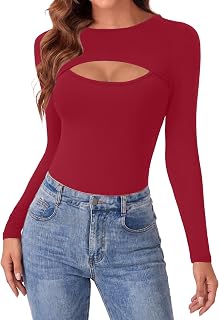 Vrtige Women Long Sleeve Top Cut Out Front Tight Sexy Cute Casual Elegant T Shirt
