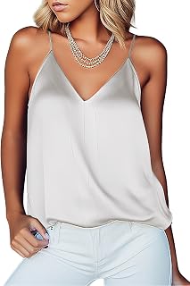 Ekouaer Womens Silk Satin Camisole V Neck Sleeveless Spaghetti Strap Casual Racerback Blouse