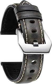 [BINLUN] Leather Watch Band Oil Wax Skin Calf Leather Strap Retro Classic Style Replacement Band 5 Sizes (18-26mm) with Pin Buckle