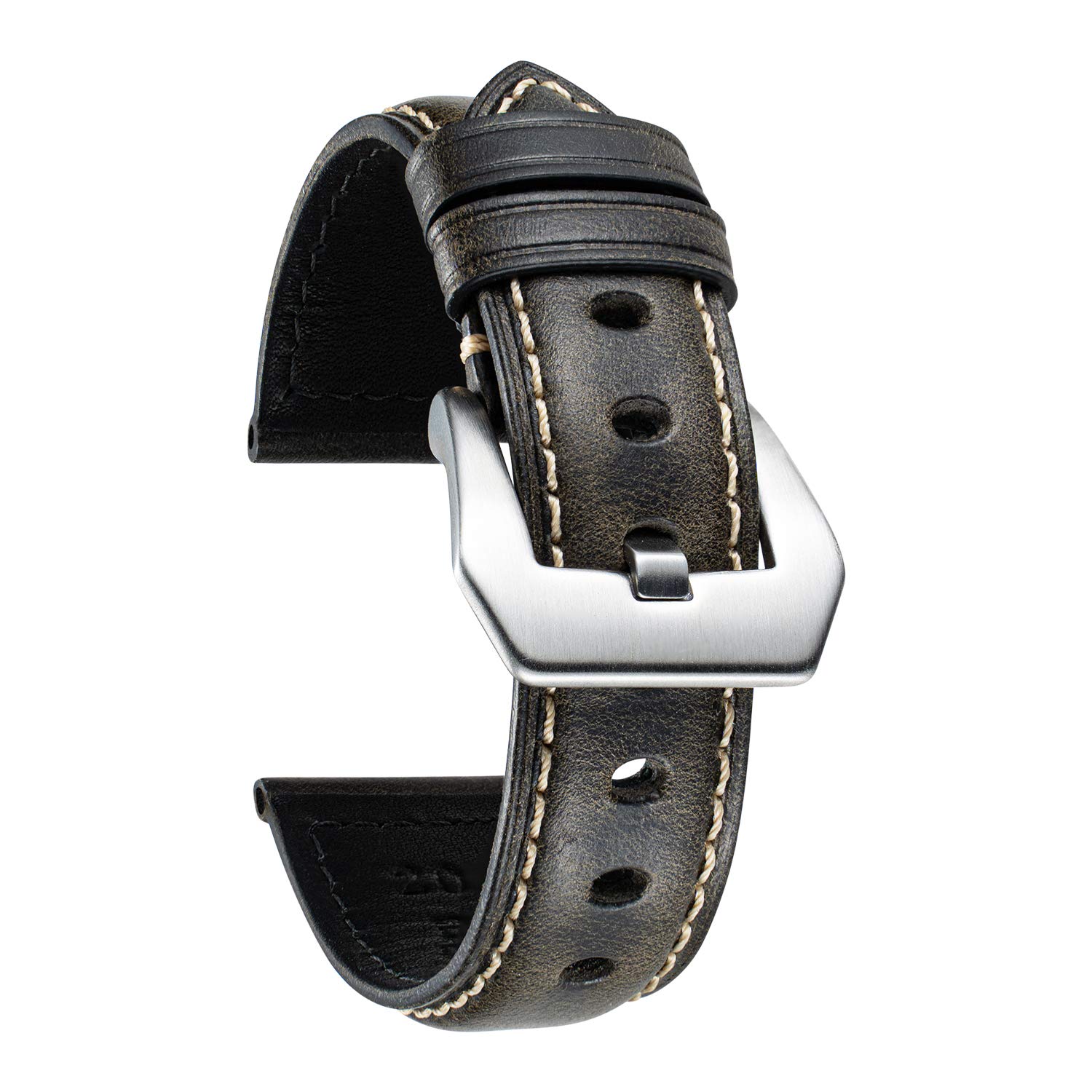 [BINLUN] Leather Watch Band Oil Wax Skin Calf Leather Strap Retro Classic Style 