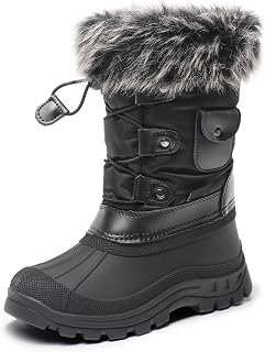DREAM PAIRS Kids Waterproof Winter Snow Boots | for Girls Boys,Non-slip,Warm Cozy Fur,Side Zip With Easy Drawstring,Mid Calf,for Outdoor Playing Hiking Daily Walking