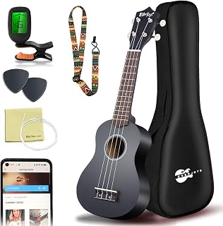 Everjoys Soprano Ukulele Beginner Kit 21 Inch w/Free Online Lesson Gig Bag Tuner Picks Strap, Fast to Learn