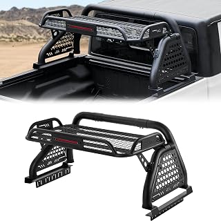 JOYTUTUS Roll Bar with Cargo Basket &amp; Brake Light for Mid-Size Truck, Extendable Chase Rack Pickup Sports Bar Compatible with Tacoma, Gladiator JT, Canyon, Colorado, Ranger