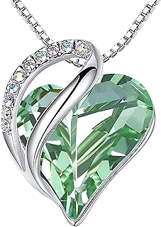 Leafael Valentine Necklace Women Infinity Love Heart Pendant with Birthstone and Healing Crystals, Jewelry Gift for Women, Silver Plated, Chain 18+2"