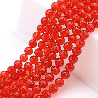 30pcs 6mm Round Crystal Beads for Jewelry Making, Faceted Crystal Loose Beads for Crafts Bracelet Earrings DIY Wind Chimes (Red)
