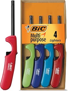BIC Multi-Purpose Classic Edition Lighters, 4-Count, Utility Lighter | Long Durable Metal Wand, Great for Grills, Fireplaces, And Candles, Child-Resistant Safety Feature, Utility Lighter