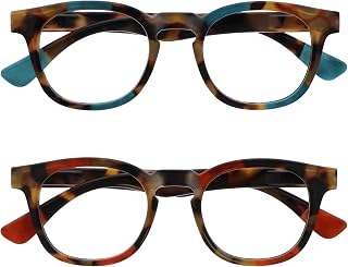 OPULIZE Ava Reading Glasses 2 Pack Flattering Rounded Frame Spring Hinges Scratch Resistant Brown Tortoiseshelll Turquoise Red Mens Womens RR62-QZ +3.50