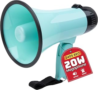 MyMealivos 20W Megaphone Bullhorn, Built in Siren & 240s Recording, 5.4"×8.6" Portable Megaphone with Volume Control Cover Up to 300 feet+ for Indoor and Outdoor Activities