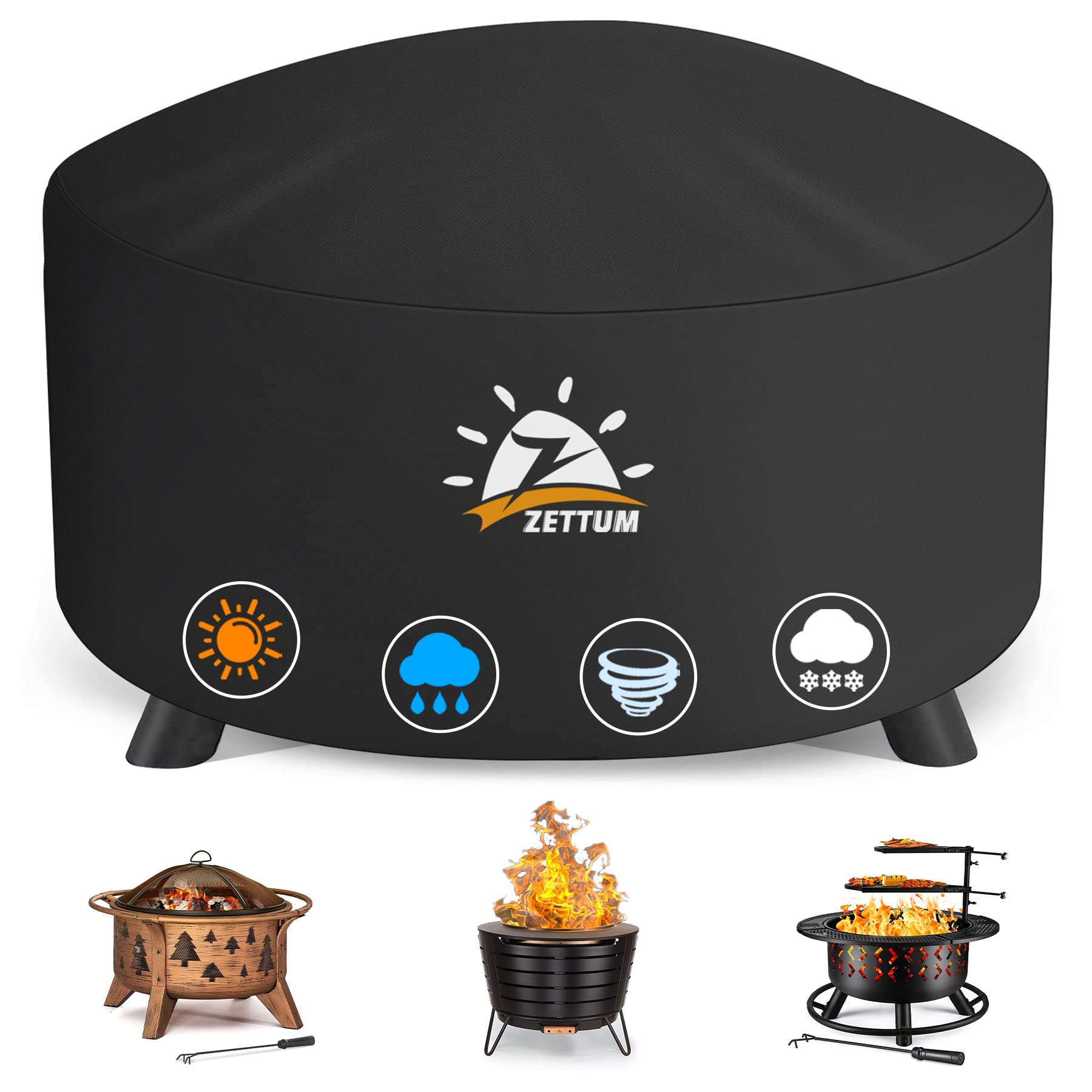 Zettum Fire Pit Cover Round 36 Inch - Outdoor Firepit Cover Heavy Duty & Waterpr