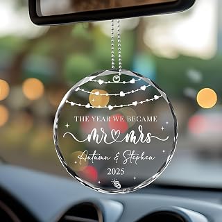 Personalized Our First Christmas Ornament 2026 - Mr and Mrs Ornament for Couples - Wedding Gift for Newlyweds - Personalized Glass Keepsake - Just Married Decoration - Custom Car Hanging