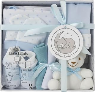 Little Lullaby Newborn 7 Piece Luxury Boxed Baby Gift Set (0-3 Months) Newborn Baby Essentials & Newborn Baby Boy Gifts, Baby Shower Gifts Available in Blue & Pink (Blue)