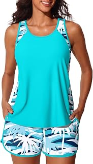 Summer Mae Blouson Women's Tankini Swimsuit Tummy Control Two Piece Swimsuit with Sports Pockets Swimsuit