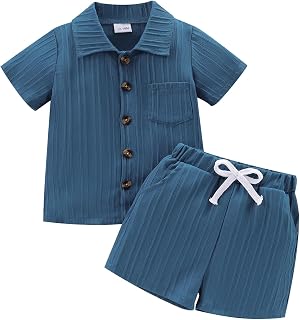 Toddler Boy Clothes Ribbed Button Shirt Shorts Summer Outfits 1-5T