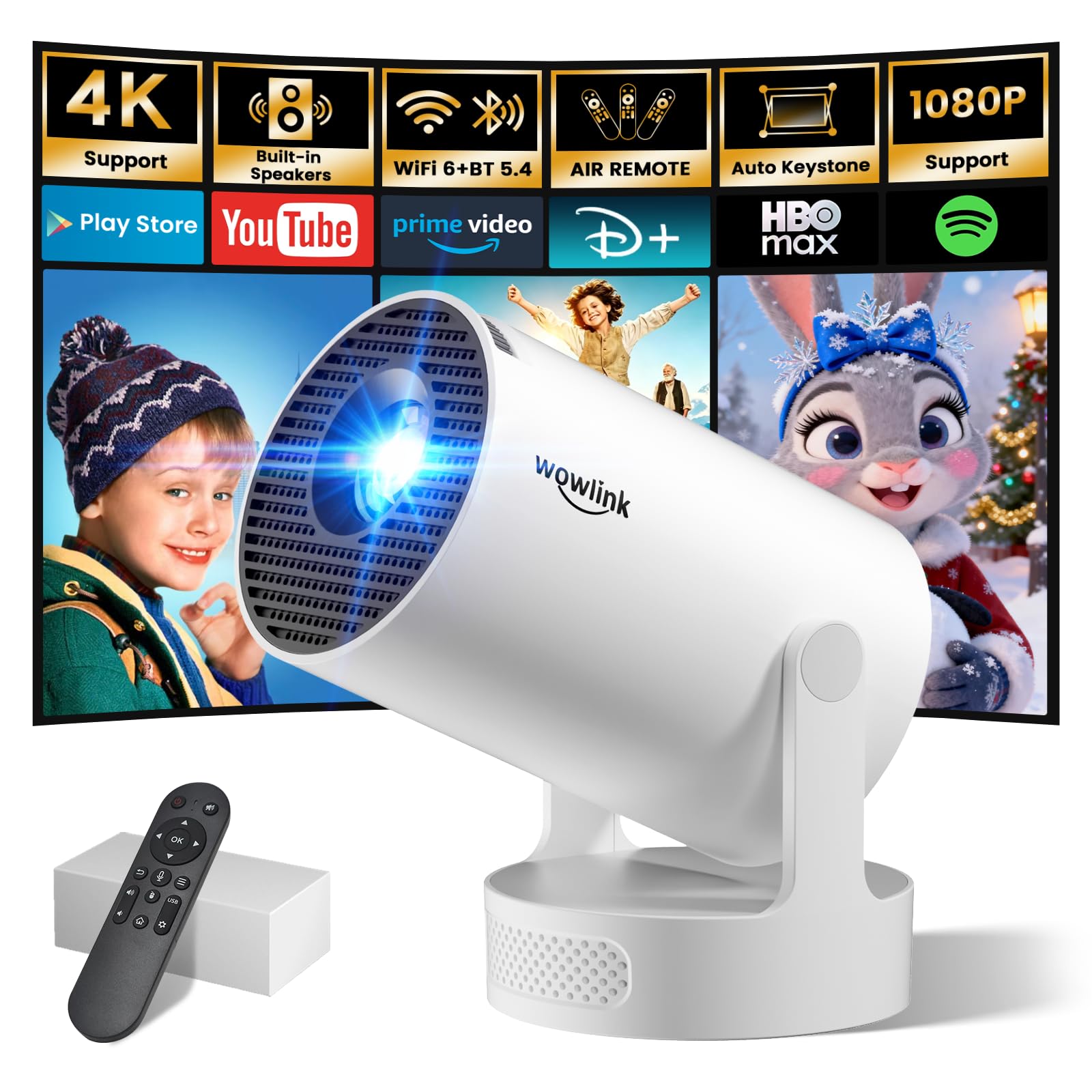 Wowlink Mini Projector with WiFi and Bluetooth, Built-in Apps, Auto Keystone, 18