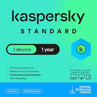 Kaspersky Standard Anti-Virus 2026 | 1 Device | 1 Year | Advanced Security | Online Banking Protection | Performance Optimization | PC/Mac/Mobile | UK Online Code