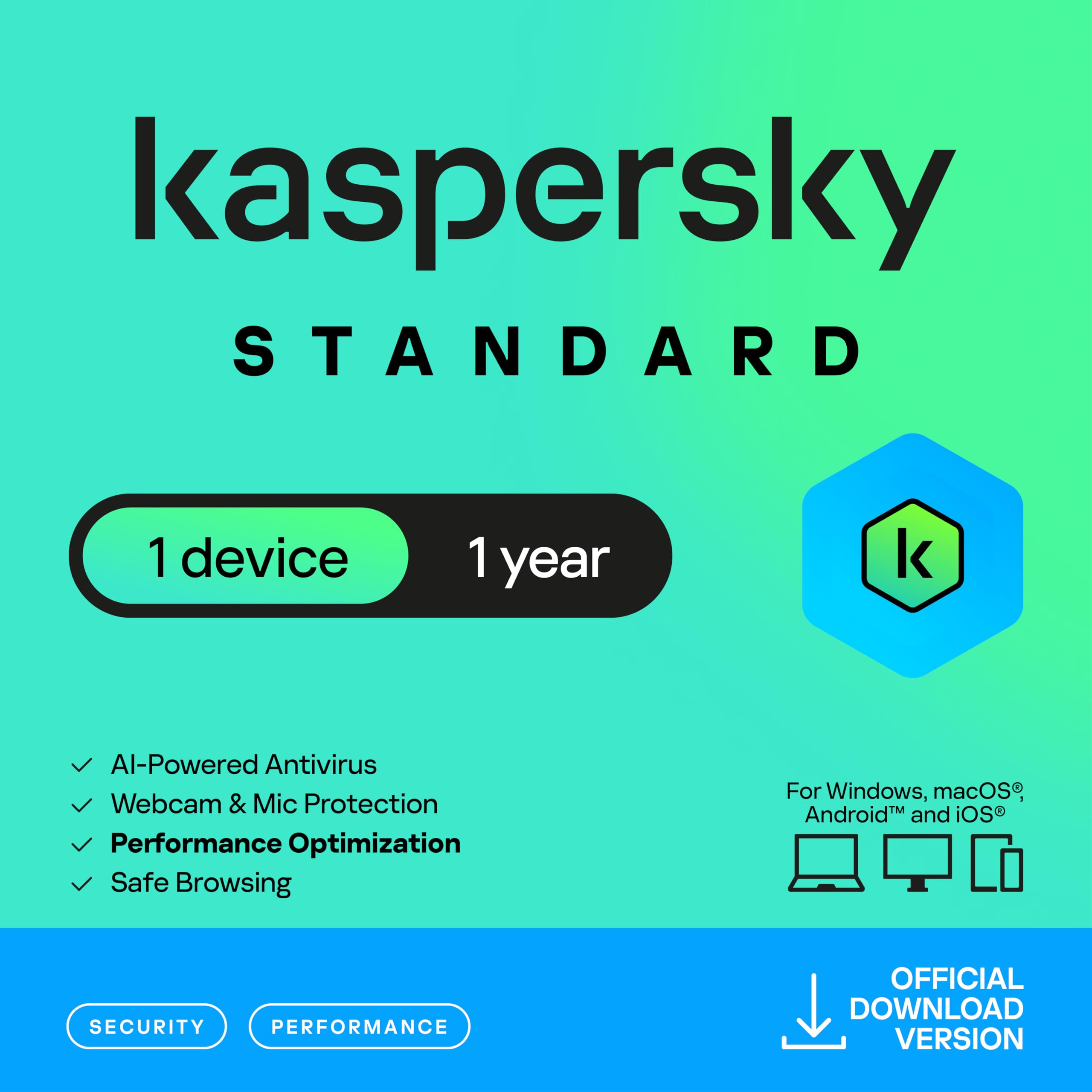 Kaspersky Standard Anti-Virus 2026 | 1 Device | 1 Year | Advanced Security | Onl