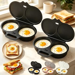2027 Upgraded Dual Cavity Microwave Egg Poacher With Lid & Handle (Black x2)