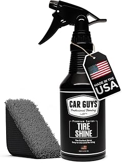 CAR GUYS Tire Shine Spray - The Perfect Deep Black Shine - Long Lasting Car Tire Dressing - No Sling & Dry to Touch - 18 Oz Kit with Applicator