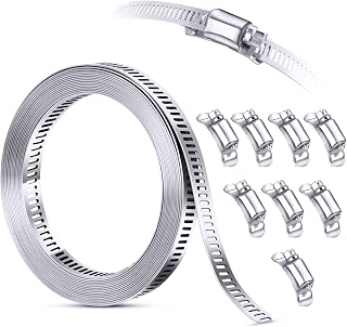 Steelsoft Stainless Steel Worm Gear Hose Clamp Assortment Kit, Cut-To-Fit | DIY 12FT Strap+8 Fasteners, Large Adjustable Band Clamps Strapping for Pole Mount, HVAC Duct Pipe, Muffler, Segmented Rings