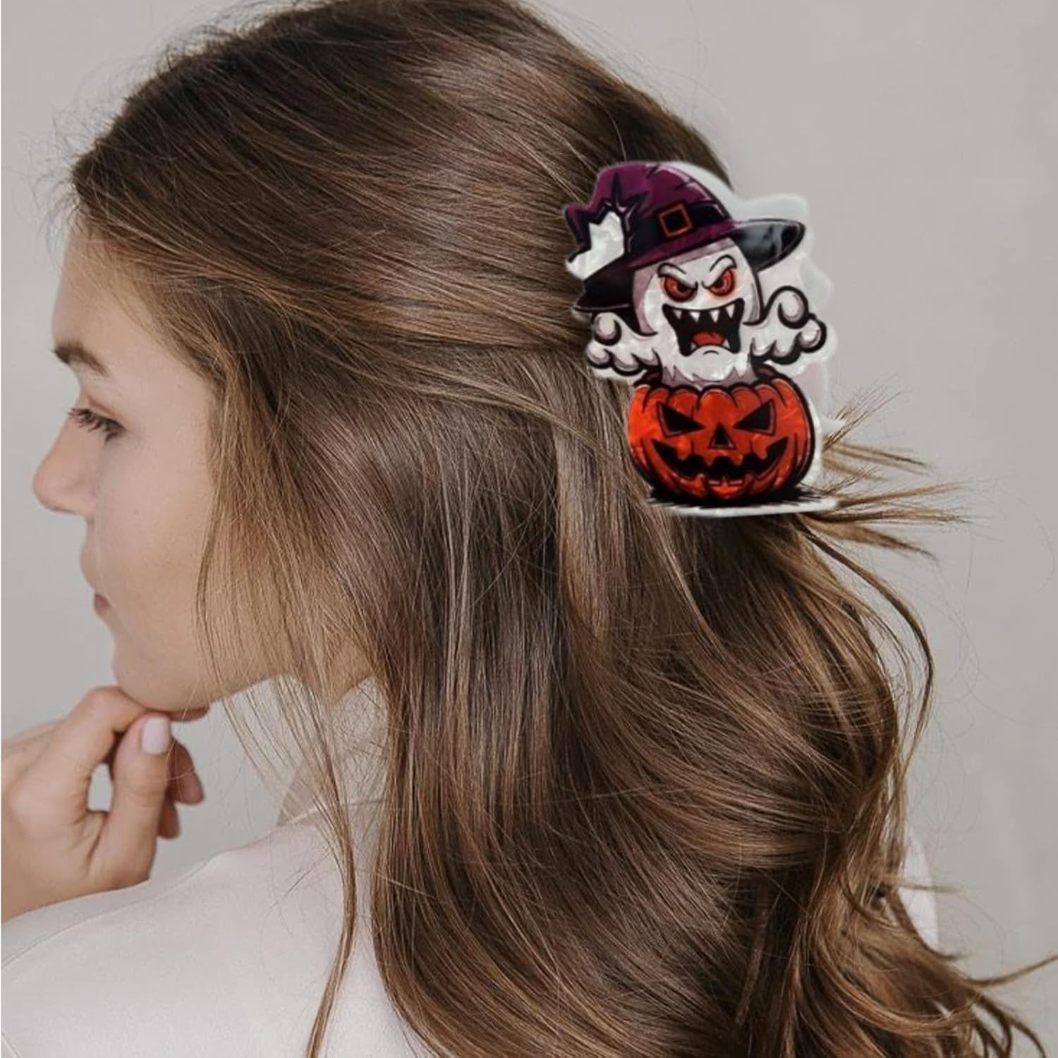 Witch Pumpkin Shaped Hair Claw for Women Halloween Jaw Grip Barrette PVC French 