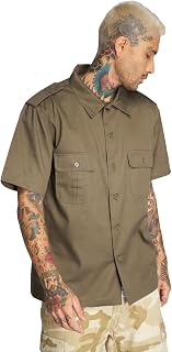 Brandit Individual Wear Men's Worker Durable Straight-Cut Button Down Short Sleeve Shirt with Shoulder Boards & Chest Pockets