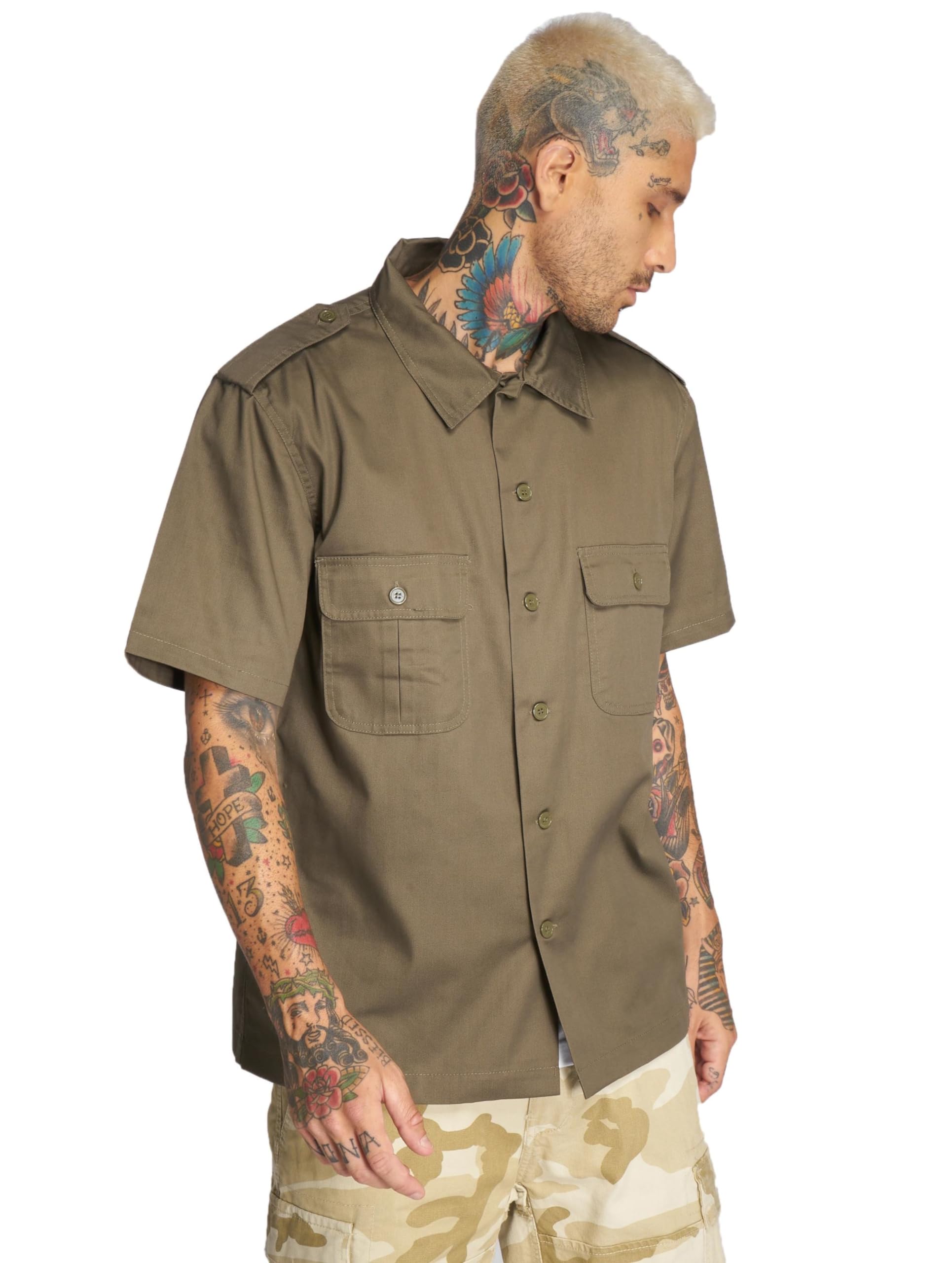Brandit Individual Wear Men's Worker Durable Straight-Cut Button Down Short Slee