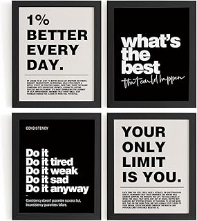 DSHFG Motivational Inspirational Office Wall Art Decor Prints Set of 4 | Black Office Motivational Wall Decor Trendy Retro Positive Affirmations Quotes Wall Decor Gym Posters, 8x10 Unframed
