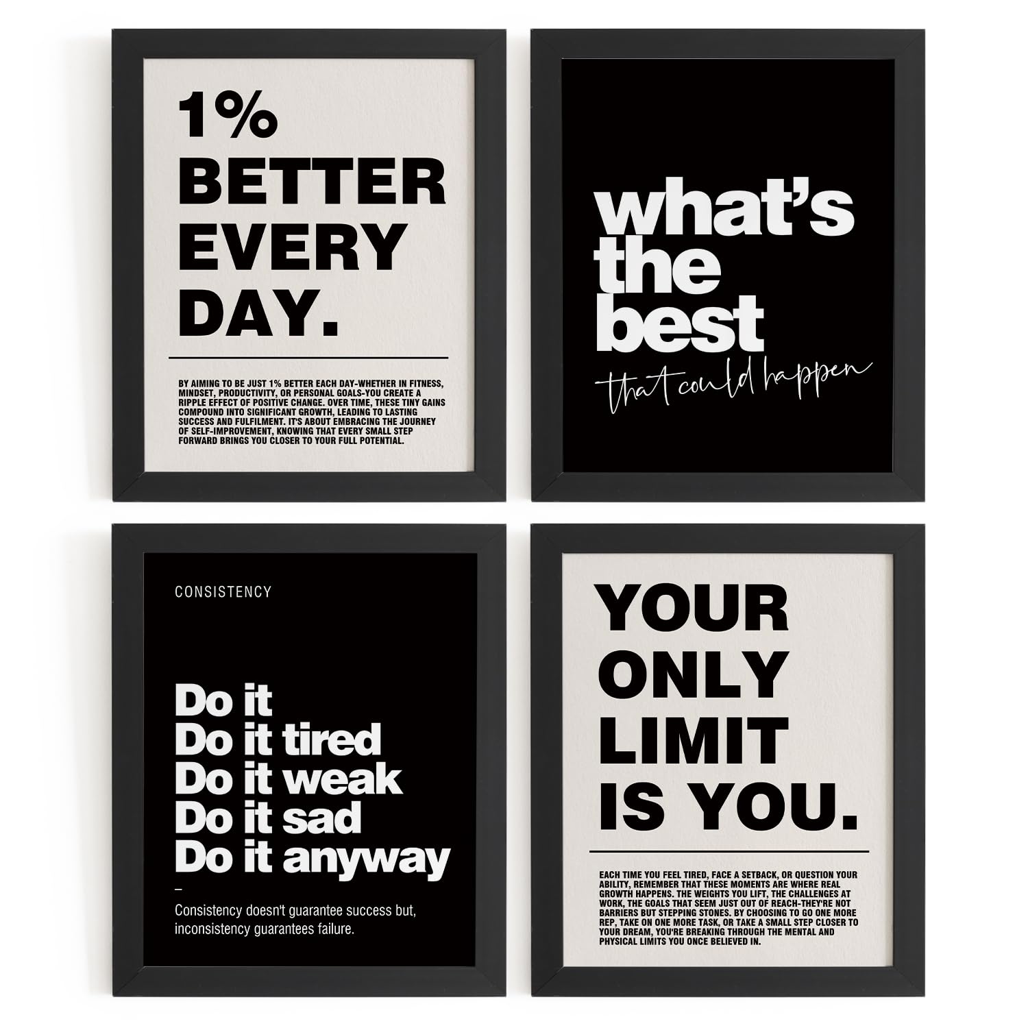 DSHFG Motivational Inspirational Office Wall Art Decor Prints Set of 4 | Black O
