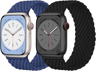 2 Pack Braided Solo Loop Bands Compatible with Apple Watch Band 38mm 40mm 41mm 42mm 44mm 45mm 46mm Ultra/2 49mm Unisex Elastic Nylon Sport Strap for iWatch