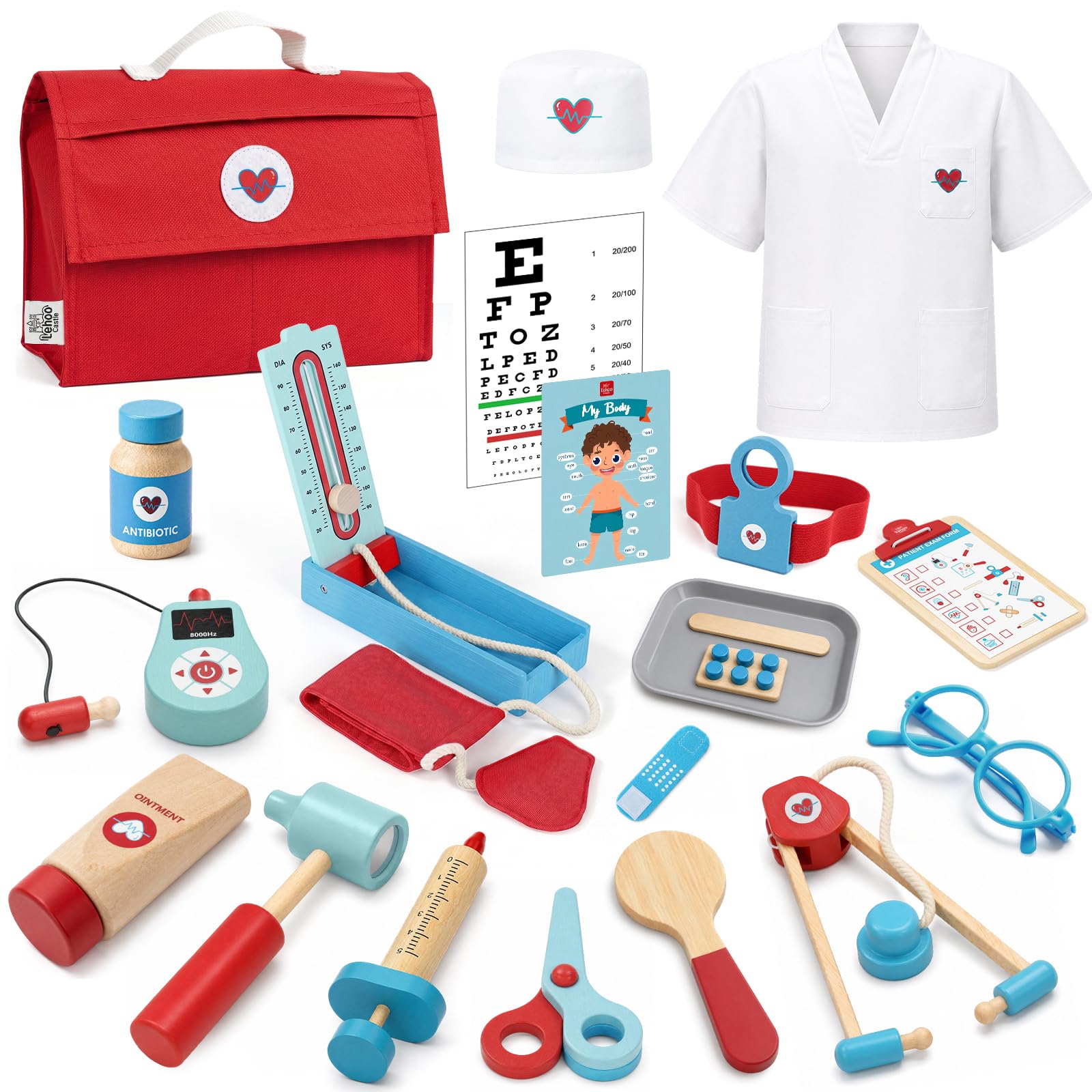 Lehoo Castle Doctor Kit Kids, Wooden Doctors Play Set for Toddler 3-8, Boys | Ki
