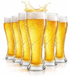Set of 6 Beer Glasses, 400 ml, Made of Lead-Free Glass, Spiral Beer Glass, Transparent, Non-Slip Design, Dishwasher Safe, Heat & Cold Resistant, Drinking Glasses Set