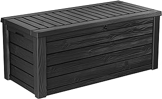 Keter Westwood Outdoor Storage Deck Box, 150 Gallon, Dark Grey | Grey, Resin, Large, Waterproof, Lockable, Easy Lift Pistons, Easy Assembly, Organization, Patio Cushions Storage