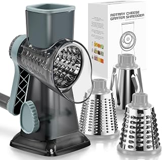 KEOUKE Rotary Cheese Grater, Hand Crank Shredder Slicer | 3 Blades, 430 Stainless Steel, Labor-Saving, Time-saving, Stable Suction, Food-Grade Plastic, for Cheese Vegetable Nuts