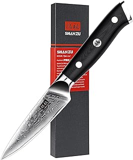 SHAN ZU Damastmesser Gemüsemesser Schälmesser Obstmesser aus 67 Schichten Damast Küchenmesser Klein Profi Messer mit Ergonomischer G10 Griff
