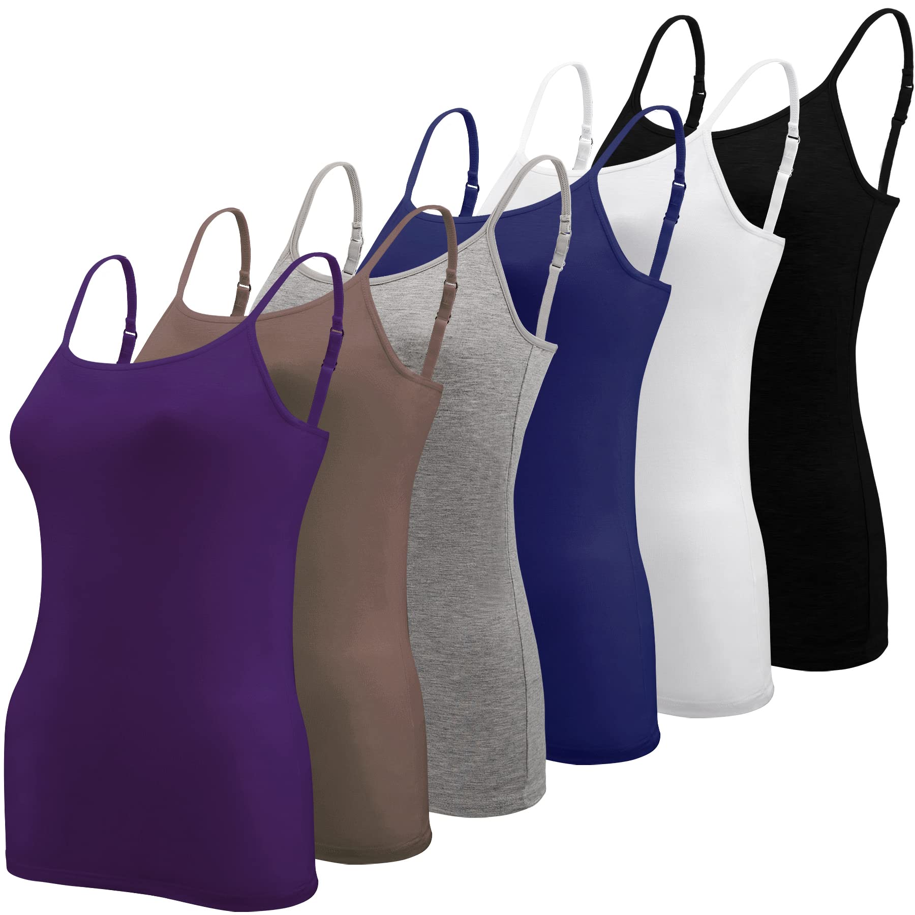 BQTQ 6 Pieces Tank Tops Women Basic Camisole Spaghetti Strap Adjustable Tank Top