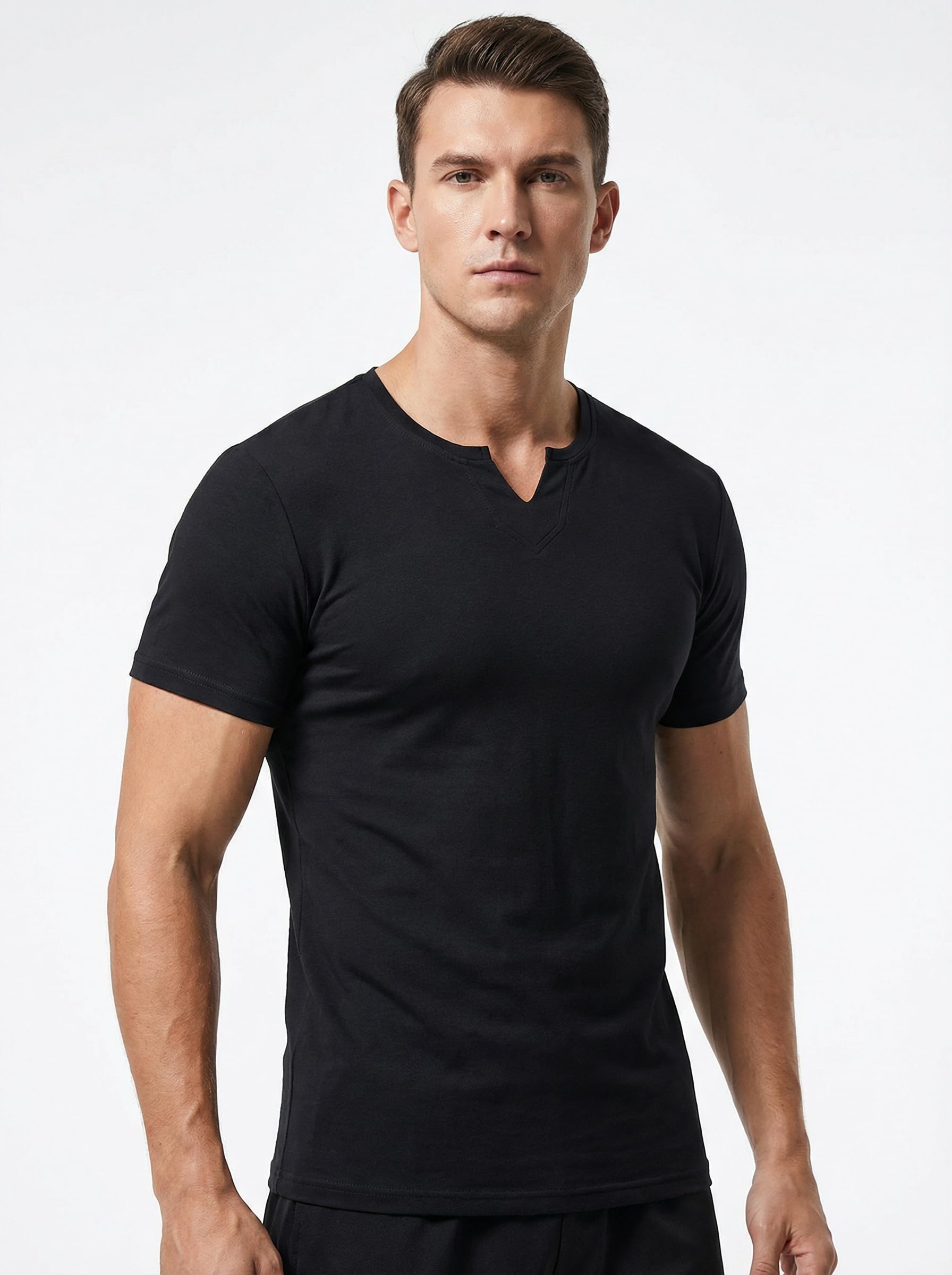 Mens V Neck Muscle Fit Casual Workout Athletic Long Summer T-Shirt