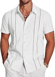 COOFANDY Men's Cuban Guayabera Shirt Short Sleeve Button Down Shirts Casual Summer Beach Shirts
