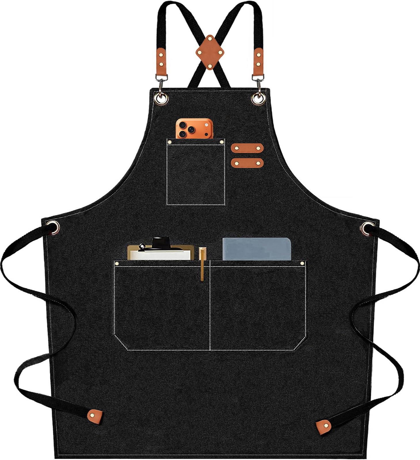 AFUN Chef Aprons for Men Women with Oversized Pockets, 16-Ounce Cotton Canvas Cr
