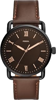 Fossil Men's Copeland Stainless Steel and Leather Casual Quartz Watch, Silver, Brown, Quartz Movement (Model: FS5661)